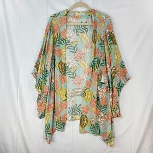 Rip Curl Green Tropical Print La Bonita Kimono Cardigan Womens Open Size XL‎